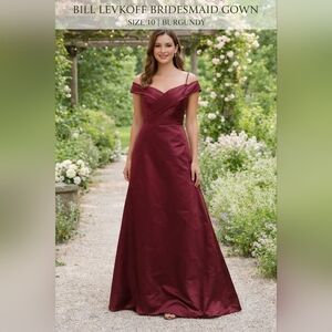 Burgundy Satin Off-Shoulder Formal Gown Elegant Pleated Evening Dress